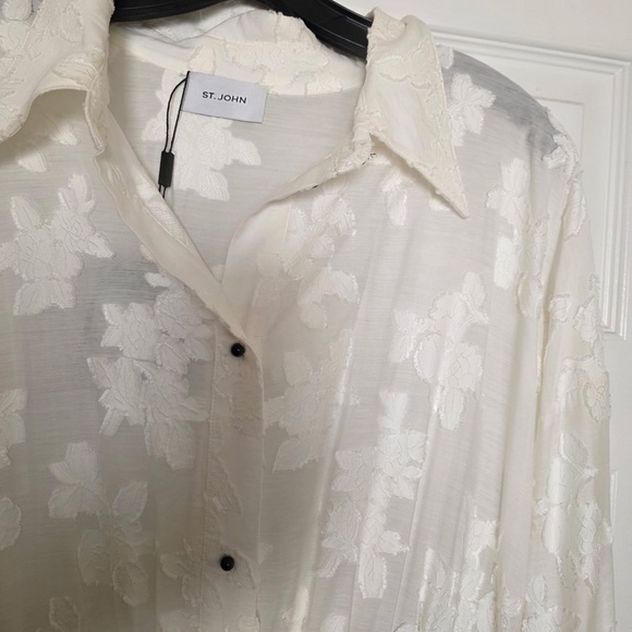 St John Collection XL Floral Shirtdress Fil Coupe Chalk NWT - Picture 6 of 15